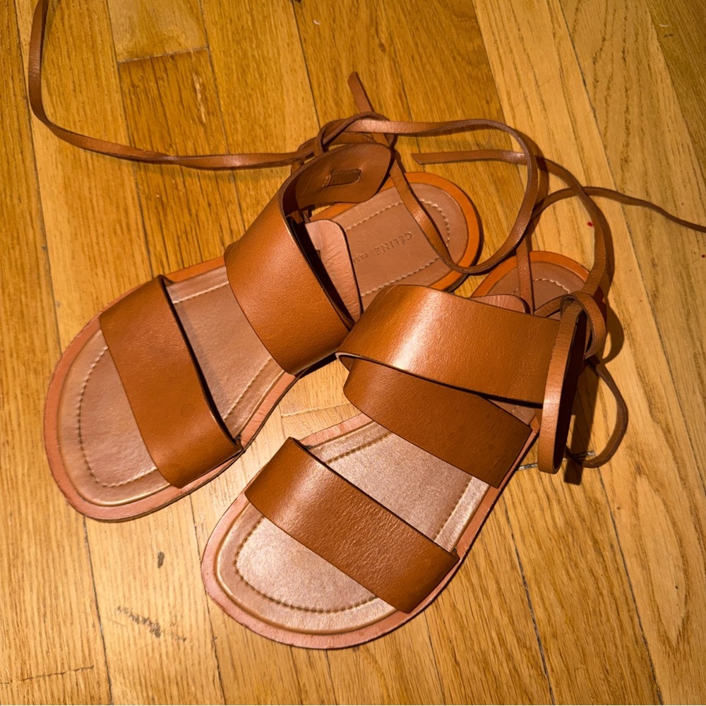 Celine Brown Leather Lace-Up Flat Sandals